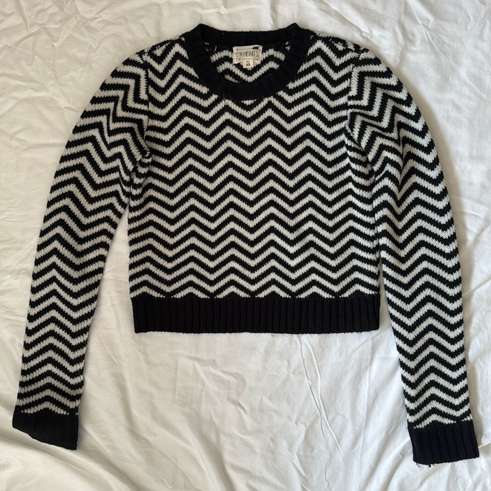 Black and white striped cropped sweater